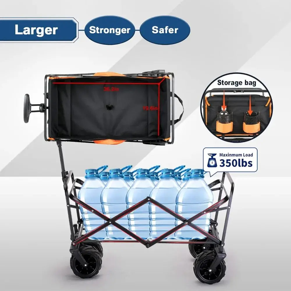 Heavy Duty Foldable Wagon - 350lbs, All-Terrain Wheels