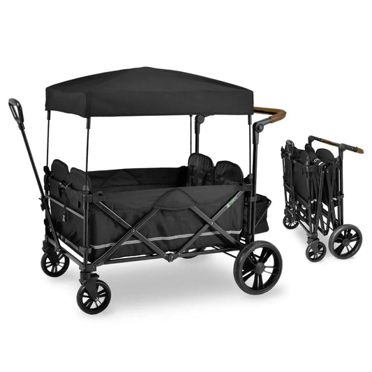X4 Push and Pull Quad Stroller Wagon (4 Seater) - Collapsible with Seats with 5-Point , Adjustable Push Handle, Black - removable canopy
