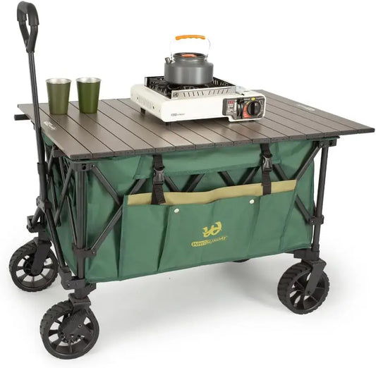 Folding Wagon with Table, 400Lbs Heavy Duty Outdoor, Park, Beach Wagon with Table and Side Pocket for Garden, Camping, Sports - foldable with table top