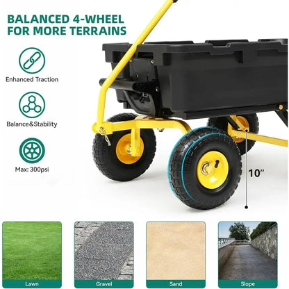 Garden Dump Cart Heavy-Duty 800lb Capacity with Quick-Release Dumping Feature