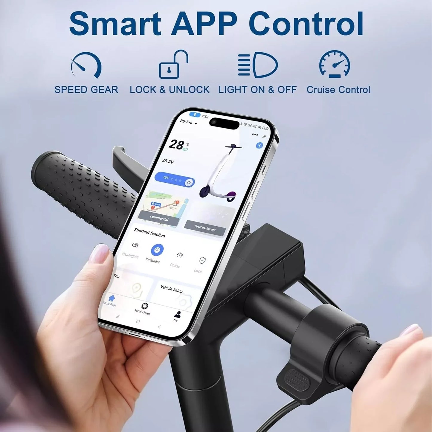 Electric Scooter for Adult, 350W 19MPH, APP Smart, 8.5inch tire, Foldable, 16Miles Max Range