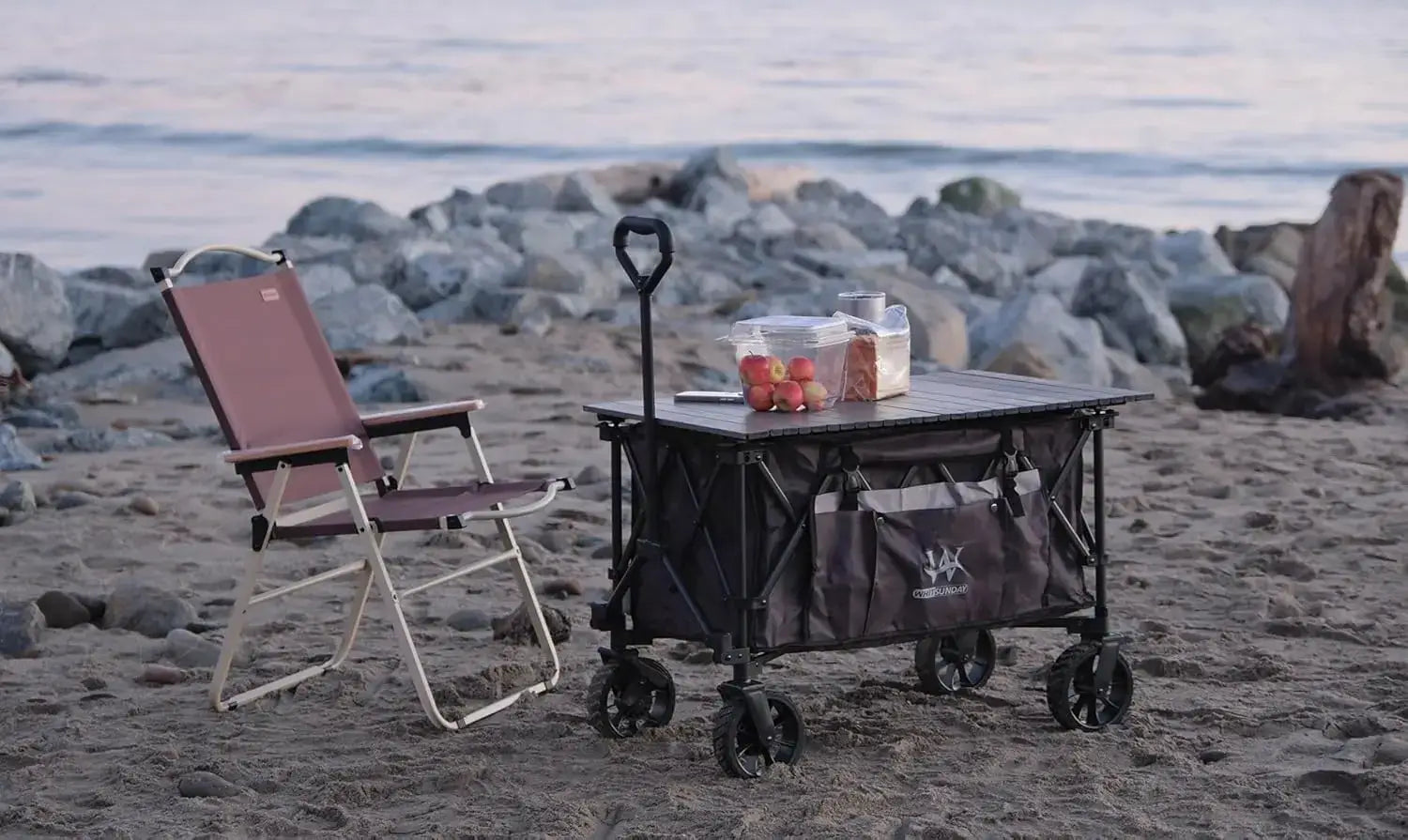 Folding Collapsible Utility Wagon, 400Lbs Heavy Duty Outdoor, Park ,Beach Wagon with Table and Side Pocket for Garden, Camping, Sports - dual bearing brakes