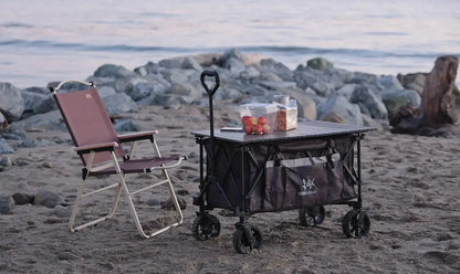 Folding Collapsible Utility Wagon, 400Lbs Heavy Duty Outdoor, Park ,Beach Wagon with Table and Side Pocket for Garden, Camping, Sports - dual bearing brakes