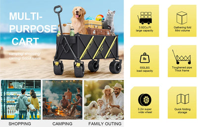 Foldable Wagon - Heavy Duty Garden cart with Large All-Terrain Wheels