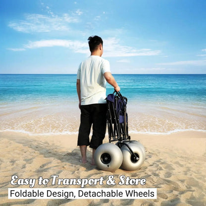 Beach Wagon with 13'' Balloon Wheels, Heavy Duty, All-Terrain, Collapsible Cart with Big Wheels for Sand, Pump Included