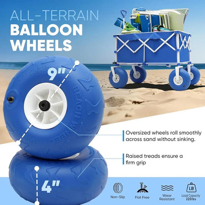 Heavy Duty Beach Wagon with 9" Wheels - All-Terrain Balloon Wheels
