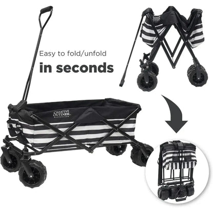 Creative Outdoor Wagon for Kids, Push Pull Collapsible Stroller Folding Cart for Cargo | All Terrain | Beach, Park, Garden, & Sports - easy fold and unfold