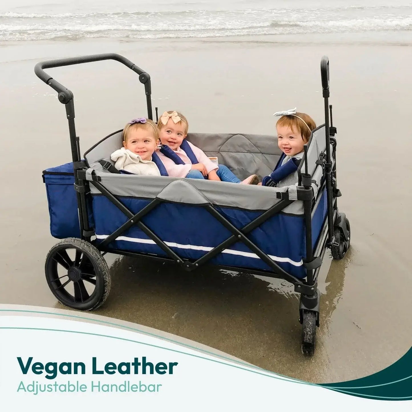 X4 Push and Pull Quad Stroller Wagon (4 Seater) - Collapsible with Seats with 5-Point , Adjustable Push Handle, Black - all terrain