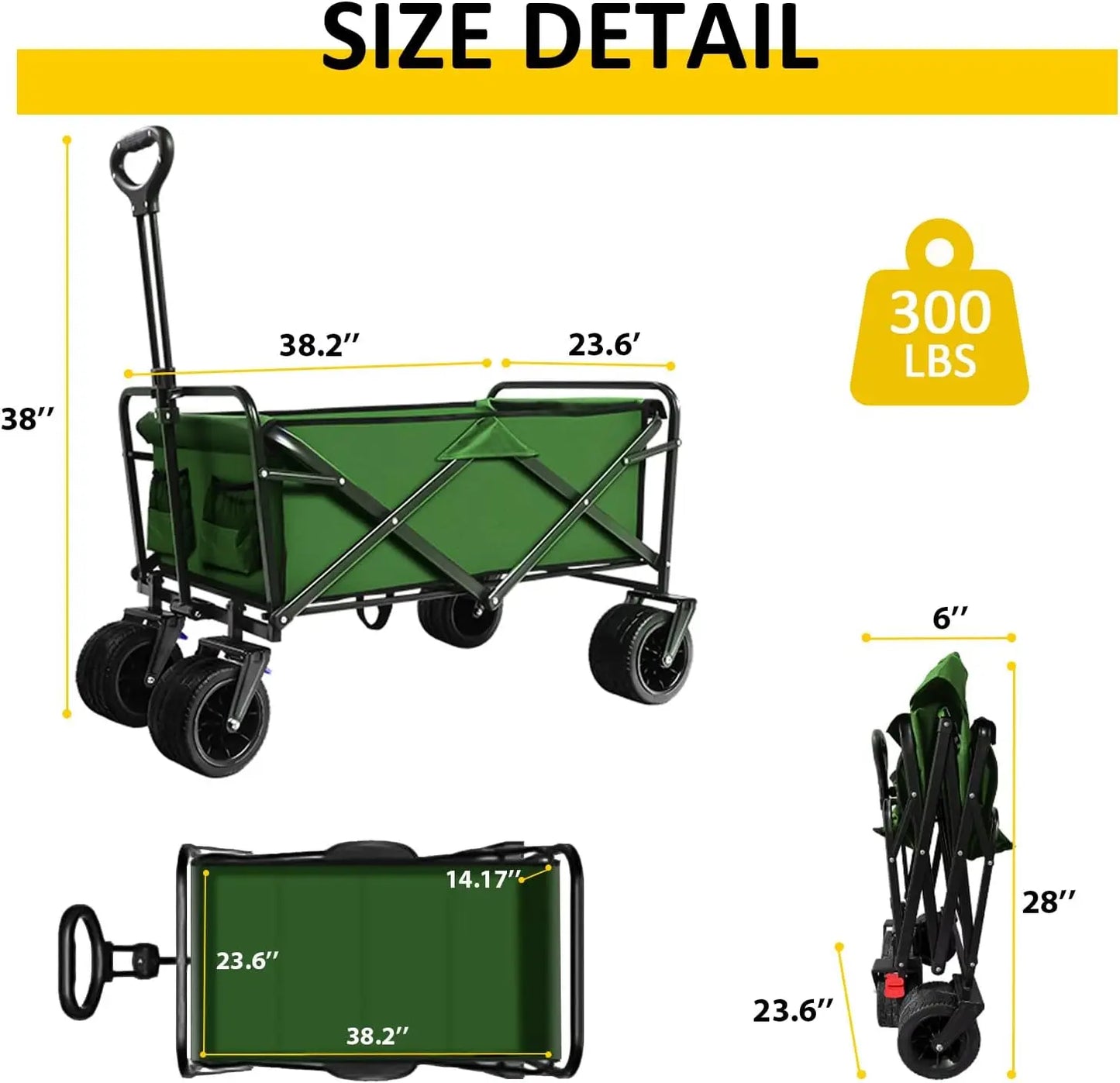 Foldable Wagon Cart, 300lbs with All Terrain Wheels