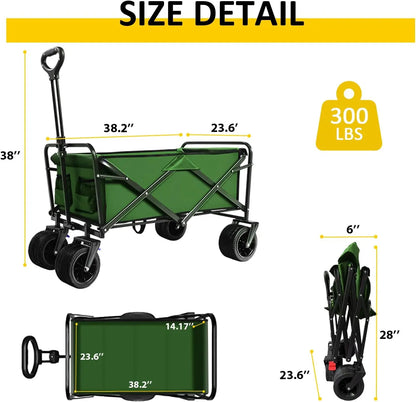 Foldable Wagon Cart, 300lbs with All Terrain Wheels