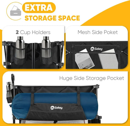 400L Large Capacity Folding Double Decker Wagon with Brakes, 54"Extra Long Extender Wagon Cart, 450lbs Heavy Duty Collapsible Cart - extra storage space