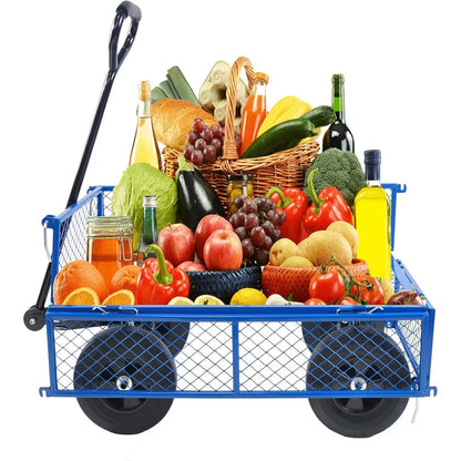 Solid Wheels 10" Flat Free Tires Steel Garden Wagon cart - 1100LBS, with Detachable Sides