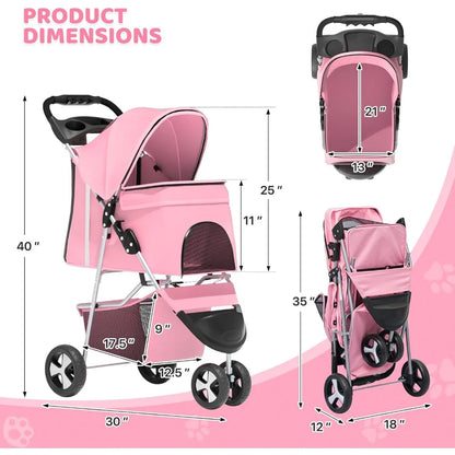 Pet Stroller - 3-Wheel, Foldable, Lightweight