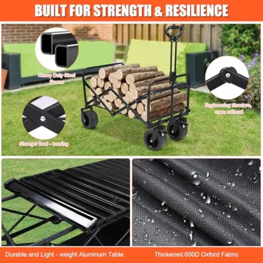 Foldable Wagon Cart with Aluminum Table 
