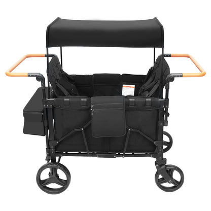 4 Seater Baby Wagon Stroller with Lockable Wheels, Extra Long Foldable Push chair with Adjustable Handle