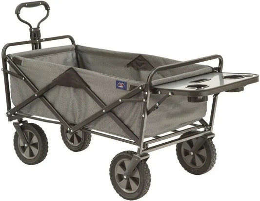 Collapsible Outdoor Utility Wagon with Folding Table and Drink Holders, Gray