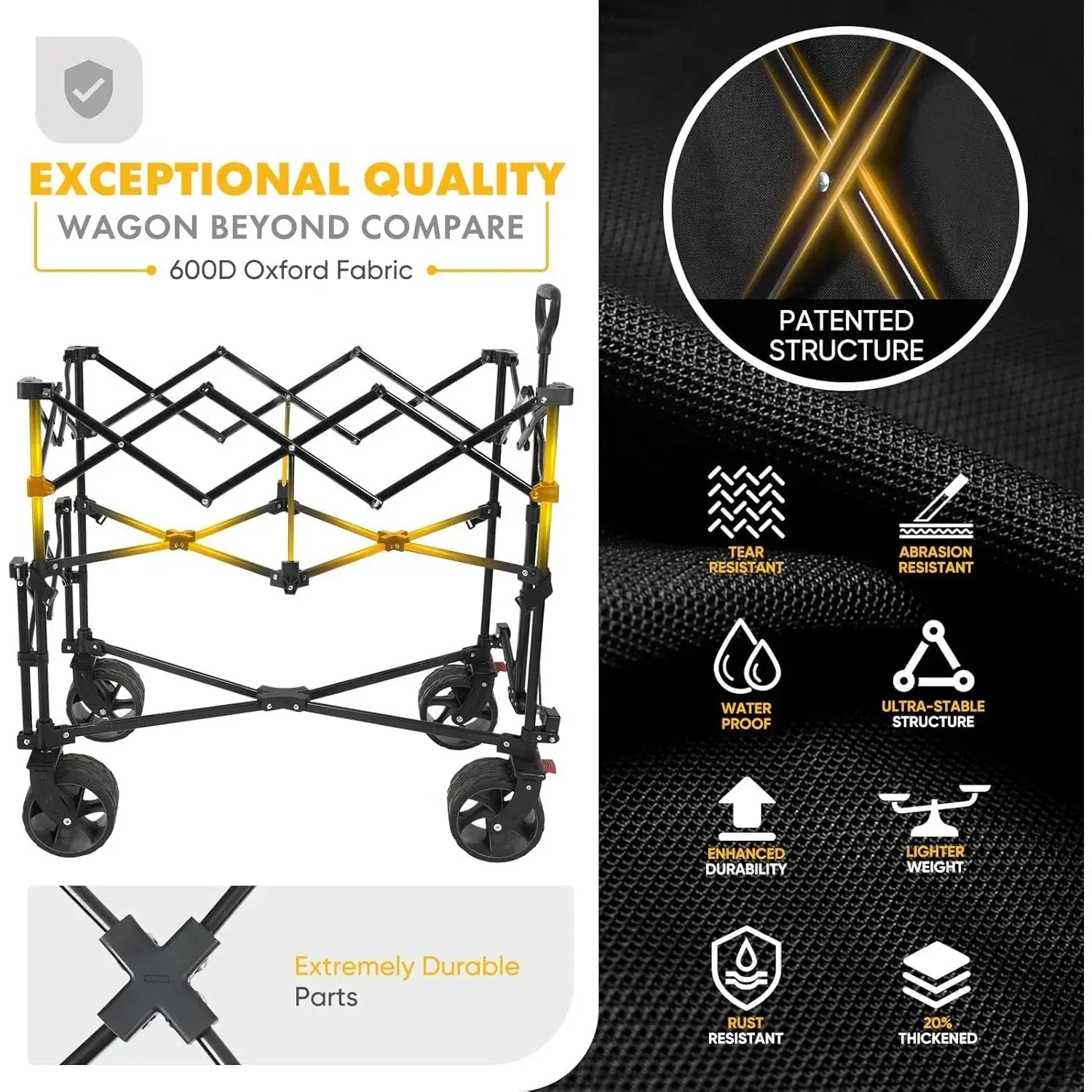 400L Large Capacity Folding Double Decker Wagon with Brakes, 50" Extra Long Extender Cart, 500lbs Heavy Duty Collapsible Wagons - 600D Oxford fabric
