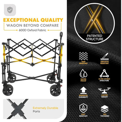 400L Large Capacity Folding Double Decker Wagon with Brakes, 50" Extra Long Extender Cart, 500lbs Heavy Duty Collapsible Wagons - 600D Oxford fabric