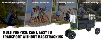 Foldable Fishing Cart, Marine Foldable Cart with (4 ) 11" Wheels, 8 Rod Holders, Pier Wagon Trolley for Sand, Picnic - multipurpose cart