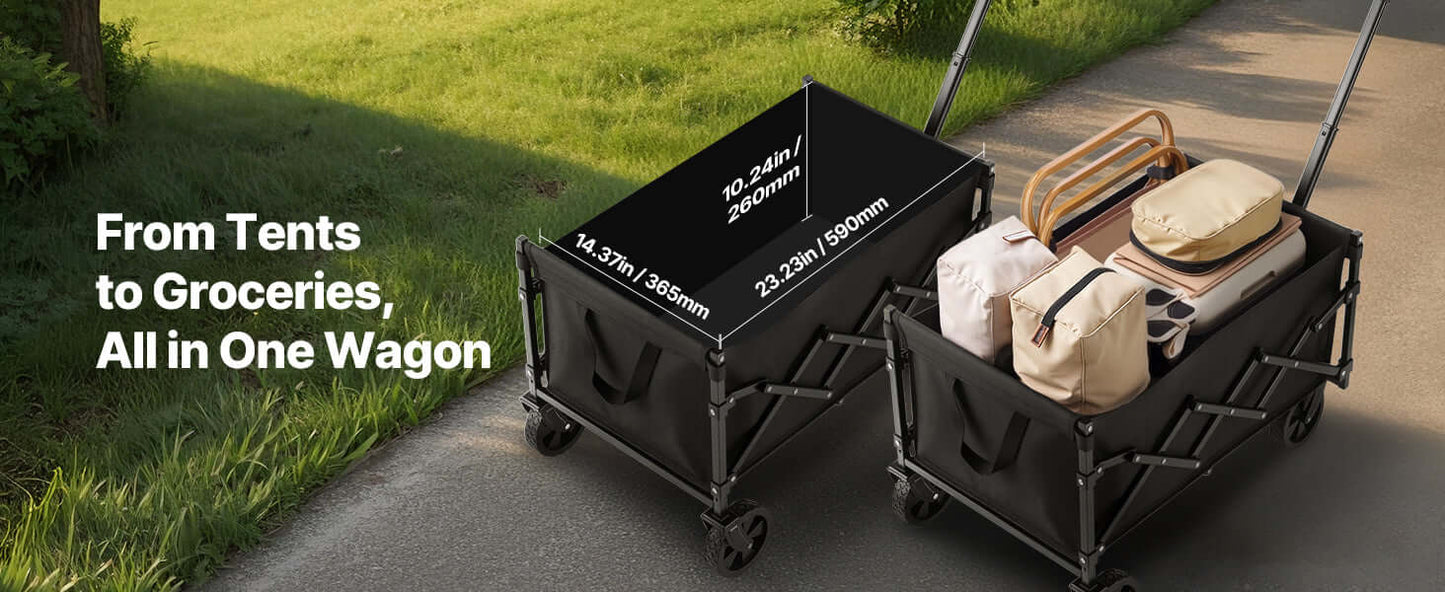 VEVOR Collapsible Wagon Cart, 120L & 225LBS Folding with All-Terrain Wheels with Adjustable Handle