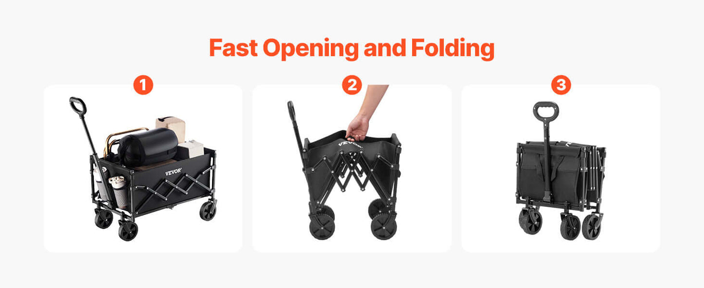 VEVOR Collapsible Wagon Cart, 120L & 225LBS Folding with All-Terrain Wheels with Adjustable Handle