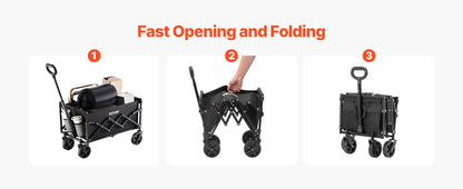 VEVOR Collapsible Wagon Cart, 120L & 225LBS Folding with All-Terrain Wheels with Adjustable Handle